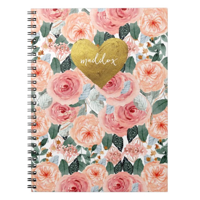 Carnet Personnalisé rose et Pêche Floral (Devant)
