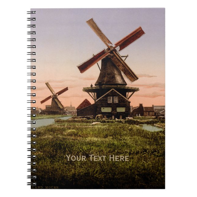 carnet personnalisé vintage néerlandais Windmills (Devant)