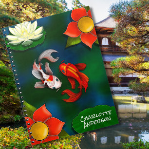 Carnet Personnalisé Yin Yang Koi Poisson Blanc Lotus Pond