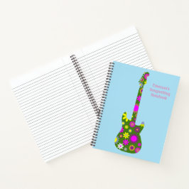Carnet Personnaliser Boho Floral Retro Guitare sur Bleu c