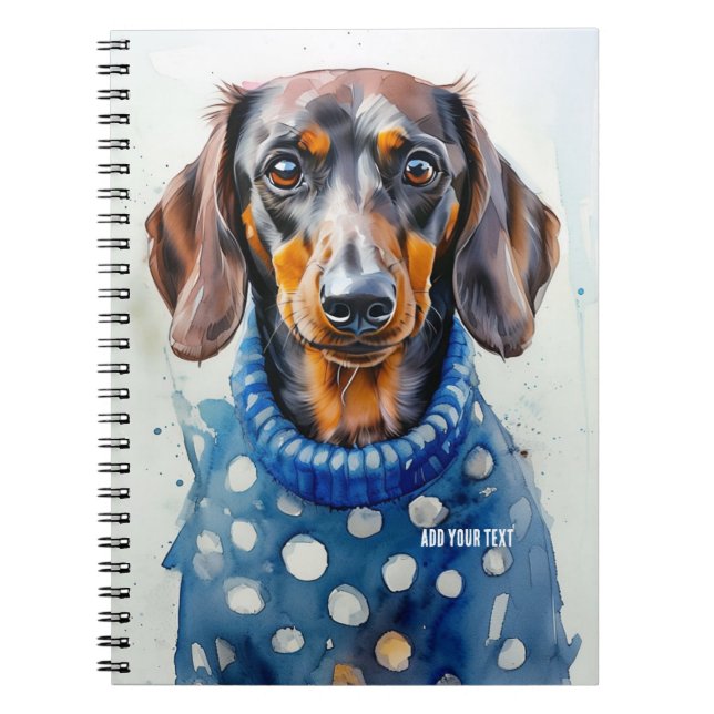 Carnet PERSONNALISER : Dachshund Dog dans le pull bleu | (Devant)