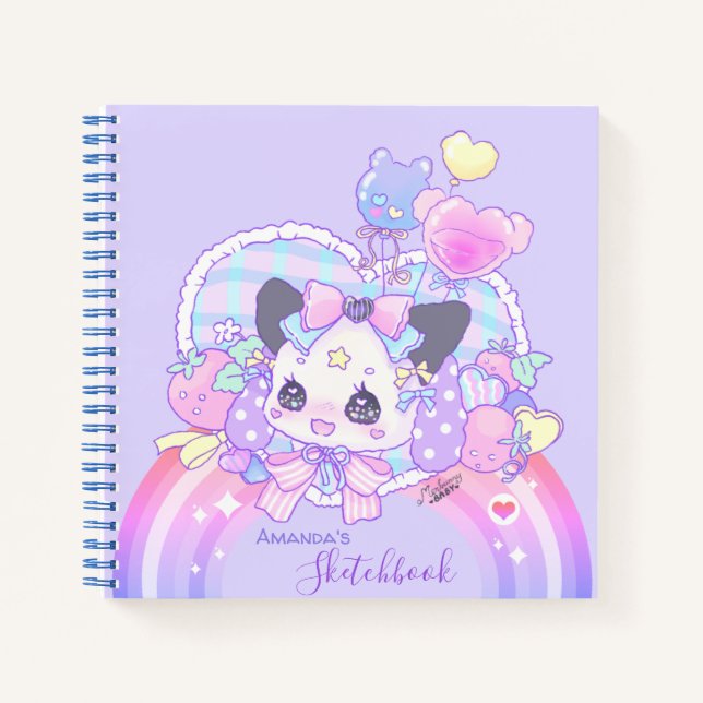Carnet Personnaliser - kawaii mignon lapin chaton, violet (Devant)