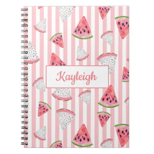 Carnet Personnaliser, Watermelon, Pink and White Stripes.