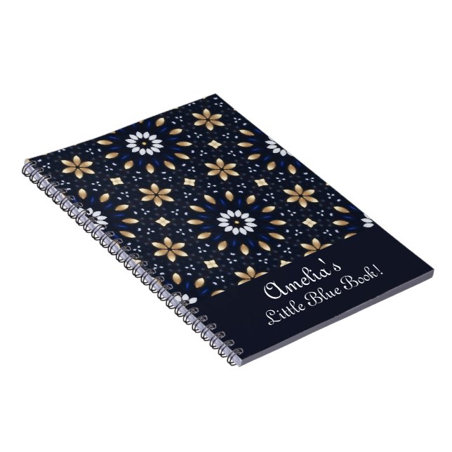 Carnet Personnalisez Navy Blue White & Gold Mandala Dot A (Côté Droit)