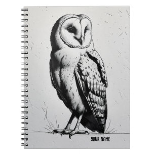 Carnet PERSONNALISEZ Oiseau Hibou Noir et Blanc Minimalis