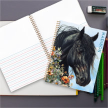Carnet personnel à spirale Black Horse Wildflowers