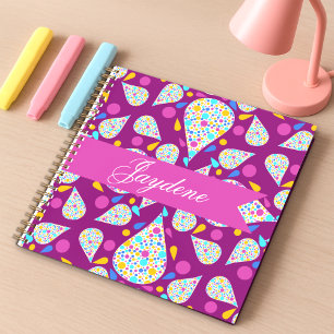 Carnet Pétales de fleurs colorés et points violet rose