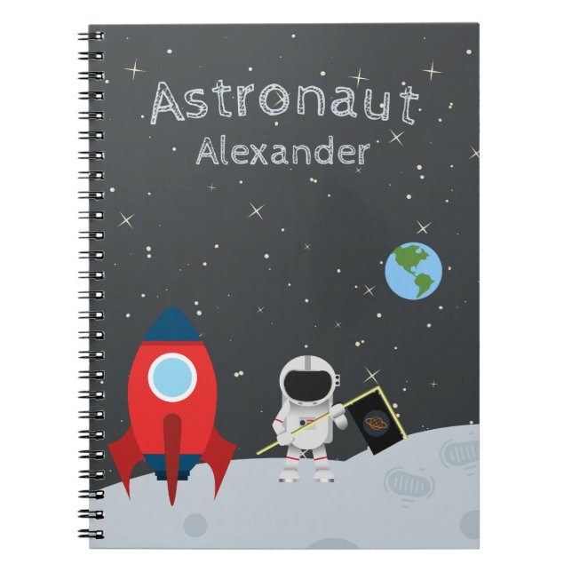 Carnet Petit astronaute sur la Lune, espace prénom (Devant)