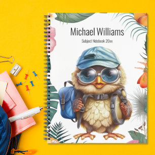 Carnet Petit bébé hibou mignon avec sac à dos, casquettes