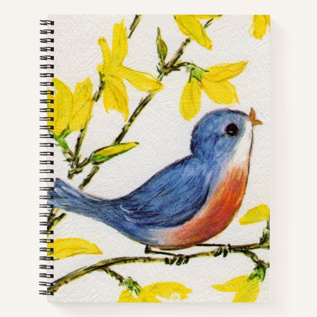 Carnet Petit chant Oiseau rouge et bleu dans les fleurs d (Devant)