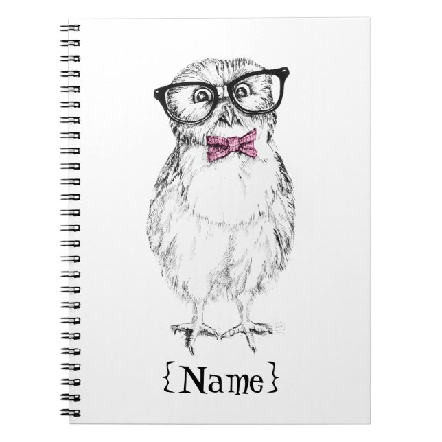 Carnet Petit et futé d'encre dessin   de jeune hibou (Devant)