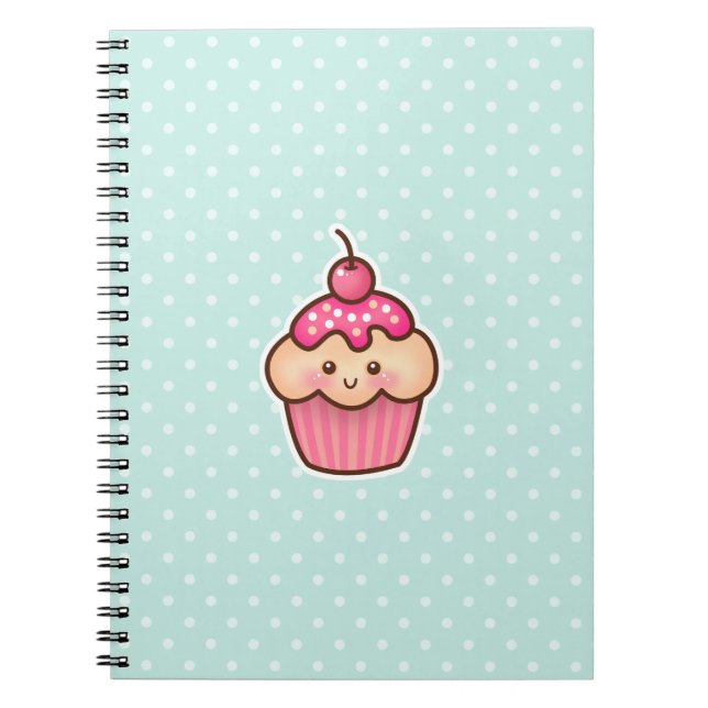Carnet Petit gâteau rose de Kawaii et pois bleu en bon (Devant)