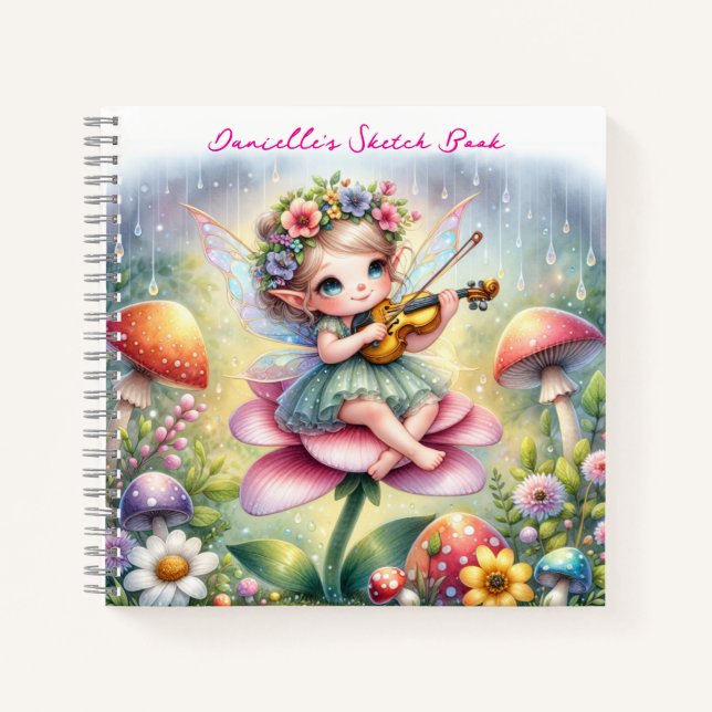 Carnet Petite fille Anime avec Violon sur Champignons (Devant)
