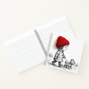 Carnet Petite Fille Au Chapeau Rouge Promenant Son Chien