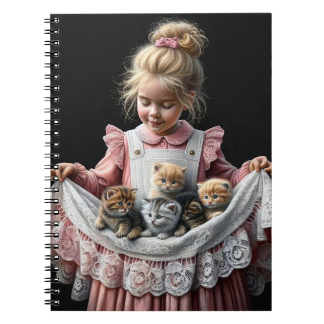 Carnet Petite Fille Avec Chatons Dans Son Tablier (Devant)