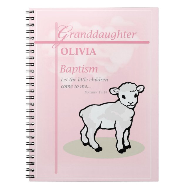 Carnet Petite-fille Baptême Agneau rose Personnalisé (Devant)
