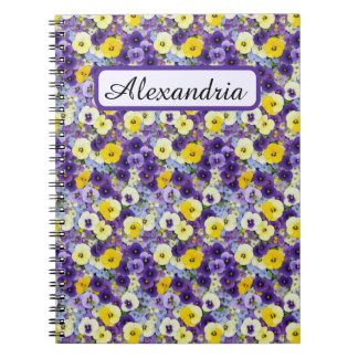 Carnet Petites Pansies violettes et jaunes Personnalisées