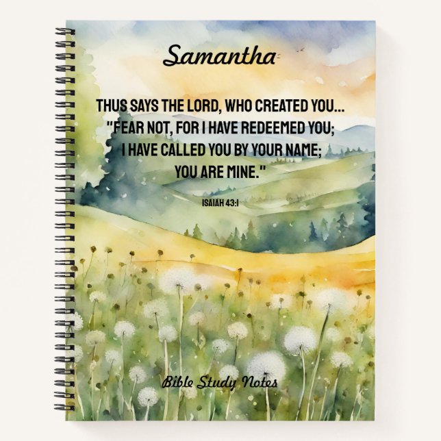 Carnet Peur pas Bible Verse Aquarelle Nature Fleurs sauva (Devant)