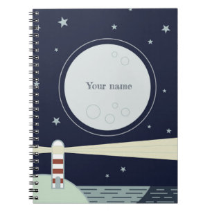 Carnet Phare minimaliste avec lune et étoiles