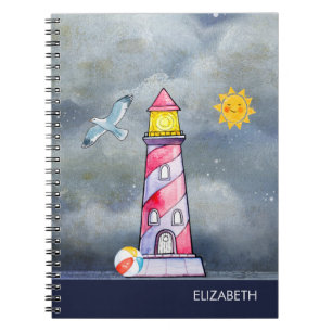 Carnet Phare rouge avec un Arrière - plan Stormy
