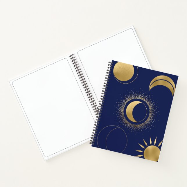 Carnet Phase de lune de soleil d'or céleste éclipse bleu  (Intérieur)