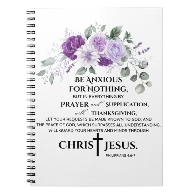 Carnet Philippiens 4:6-7 Écriture Fleurs violettes pourpr (Devant)