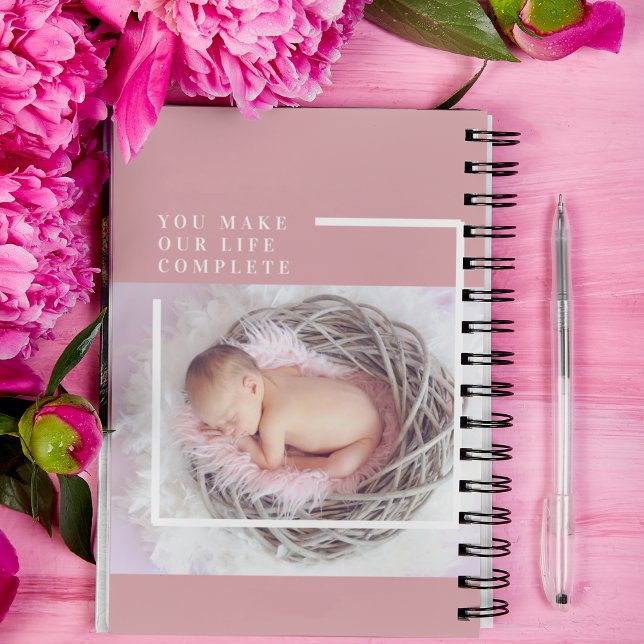 Carnet Photo bébé mignonne moderne | Rose et blanc | Devi (Créateur téléchargé)