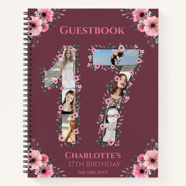 Carnet Photo Collage 17th Birthday Pink Flower Guest Book (Devant)