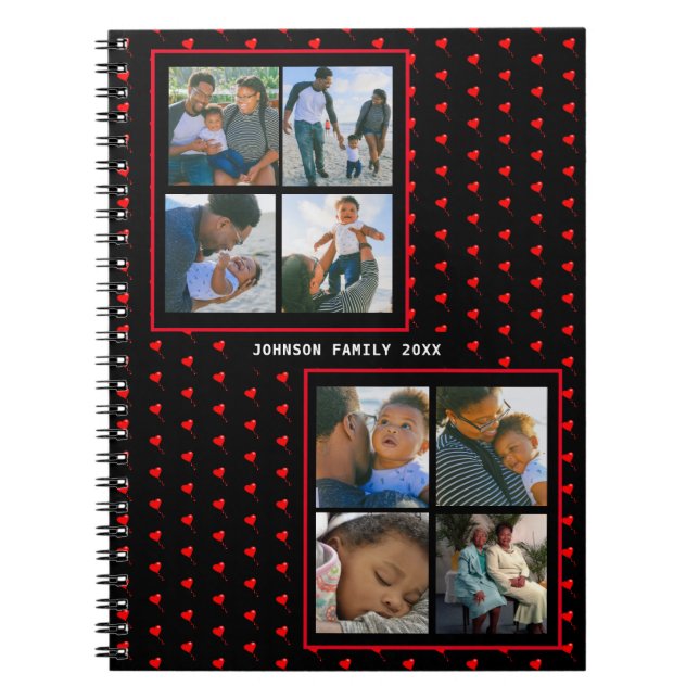 Carnet Photo Collage Famille Personnalisée Red Heart & Na (Devant)