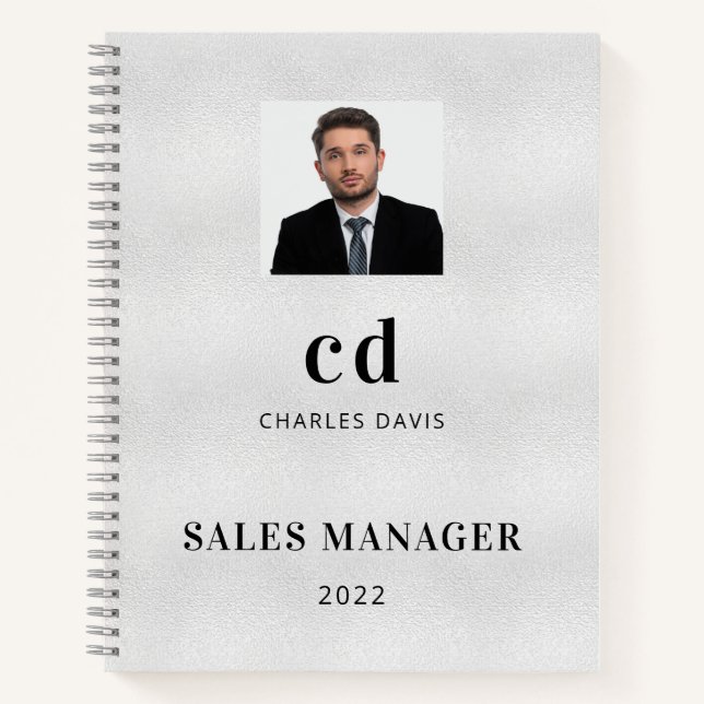 Carnet Photo de l'initiale du nom en argent pour entrepri (Devant)