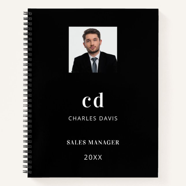 Carnet Photo de nom d'initiales noir blanc affaires (Devant)