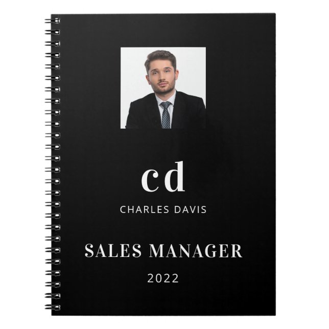 Carnet Photo de nom initiales noir blanc affaires (Devant)