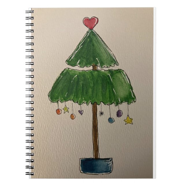 Carnet Photo de peinture à l'aquarelle de l'arbre de Noël (Devant)