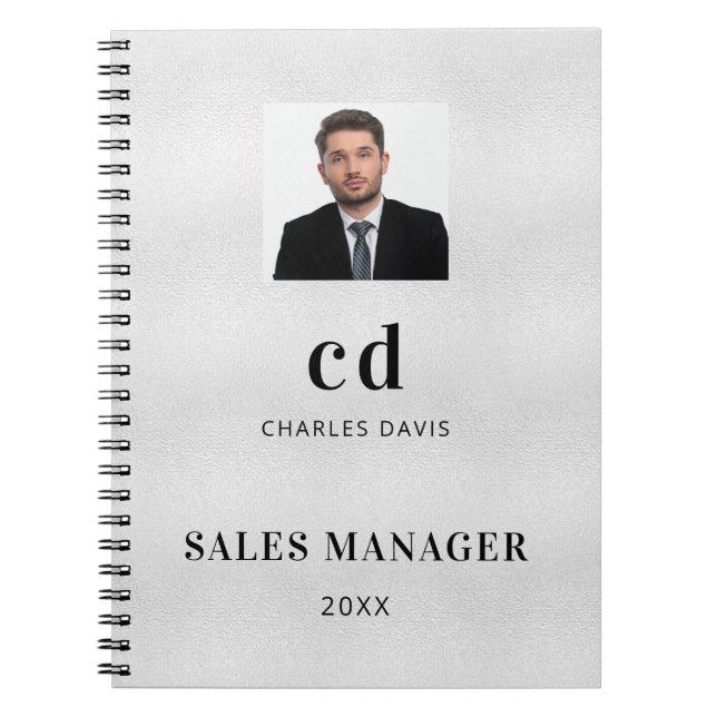 Carnet Photo d'initiales de nom en argent pour entreprise (Devant)