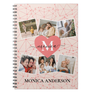 Carnet Photo moderne Collage Girly Pink Monogramme Nom