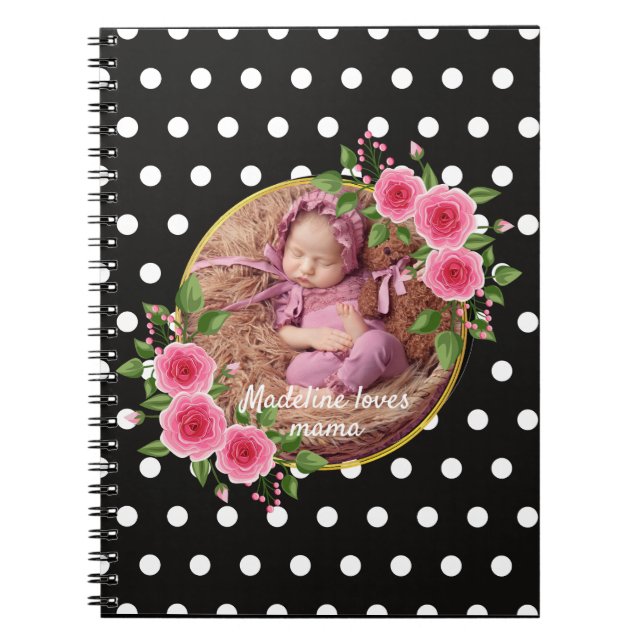 Carnet Photo personnalisée Black White Polka Dot Fête des (Devant)