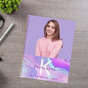 Carnet Photo personnalisée holographique rose violet mono
