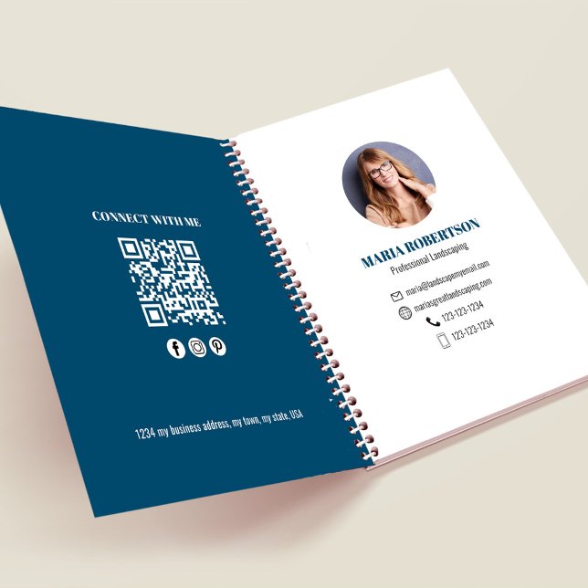 Carnet Photo professionnelle QR Code bleu (Businesses add your photo or logo simple minimalist notebook.)