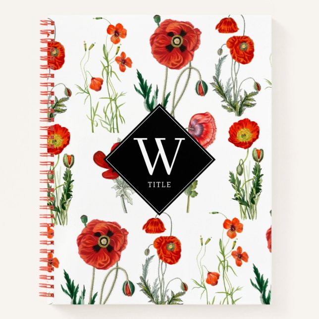 Carnet Photos d'Aquarelle Rouge Floral Monogramme (Devant)