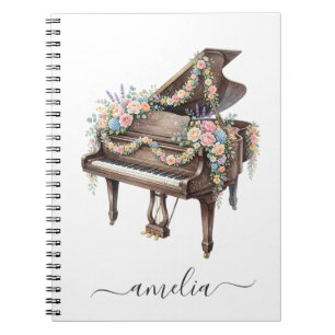 Carnet Piano à queue élégant personnalisé avec fleurs