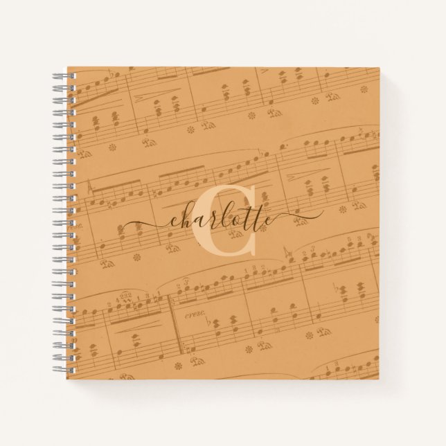 Carnet Piano Notes Partition Monogramme Peach Elegant (Devant)