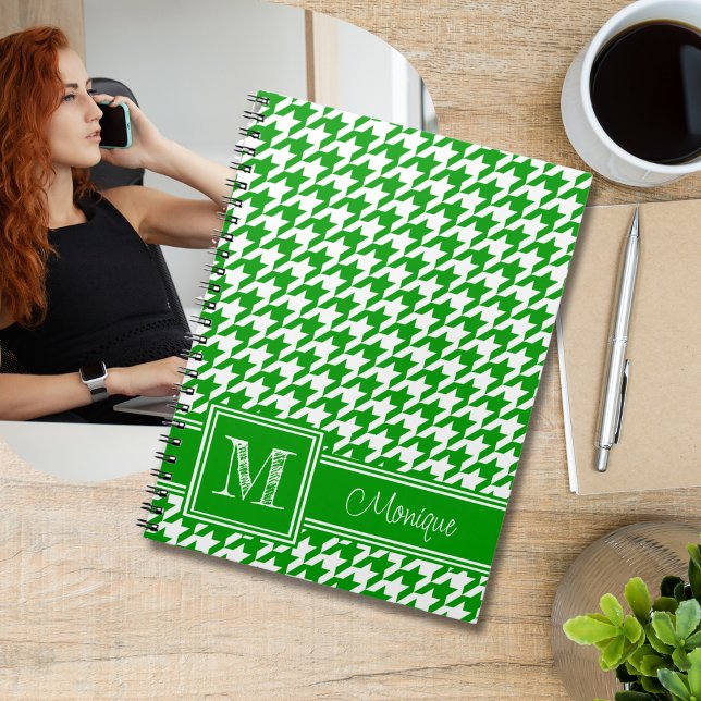 Carnet Pied de fond blanc vert | Monogramme moderne (Créateur téléchargé)