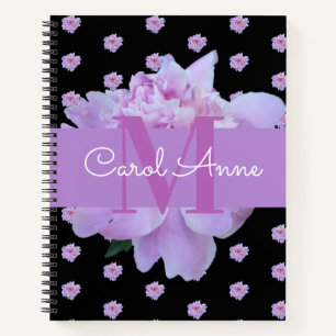 Carnet Pierre rose Fleur violet Monogramme noir