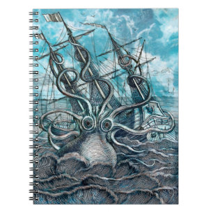 Carnet Pieuvre géante Mer Bleue Monstre Voilier