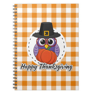 Carnet Pilgrim owl on Orange Plaid - Happy Thanksgiving