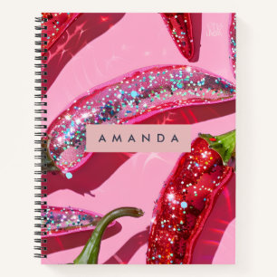 Carnet Piment Personnalisé Pailleté Rose Fuschia Brillant
