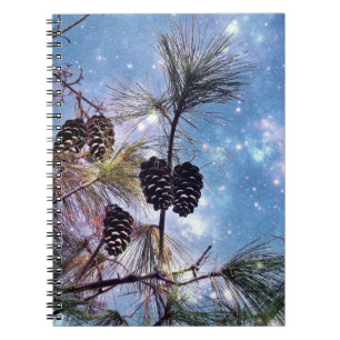 Carnet Pine d'hiver cônes sous un ciel étoilé