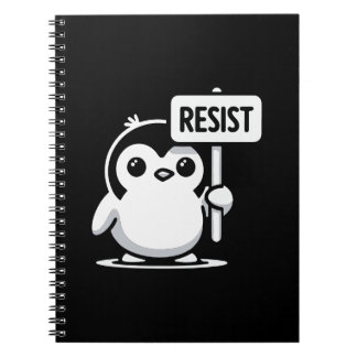 Carnet Pingouin de dessin animé portant le signe "RESIST"