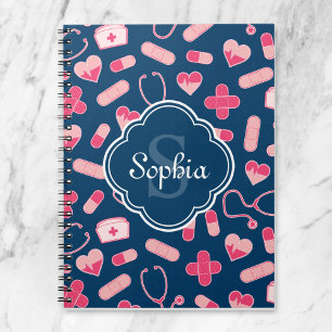 Carnet Pink and Blue Nurse Pattern with Monogram