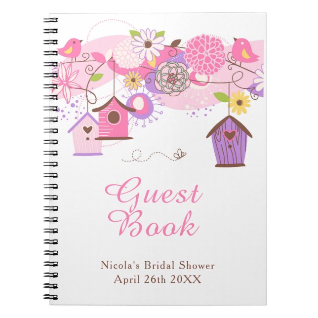 Carnet Pink and Purple Floral Bird Houses Bridal Shower (Devant)